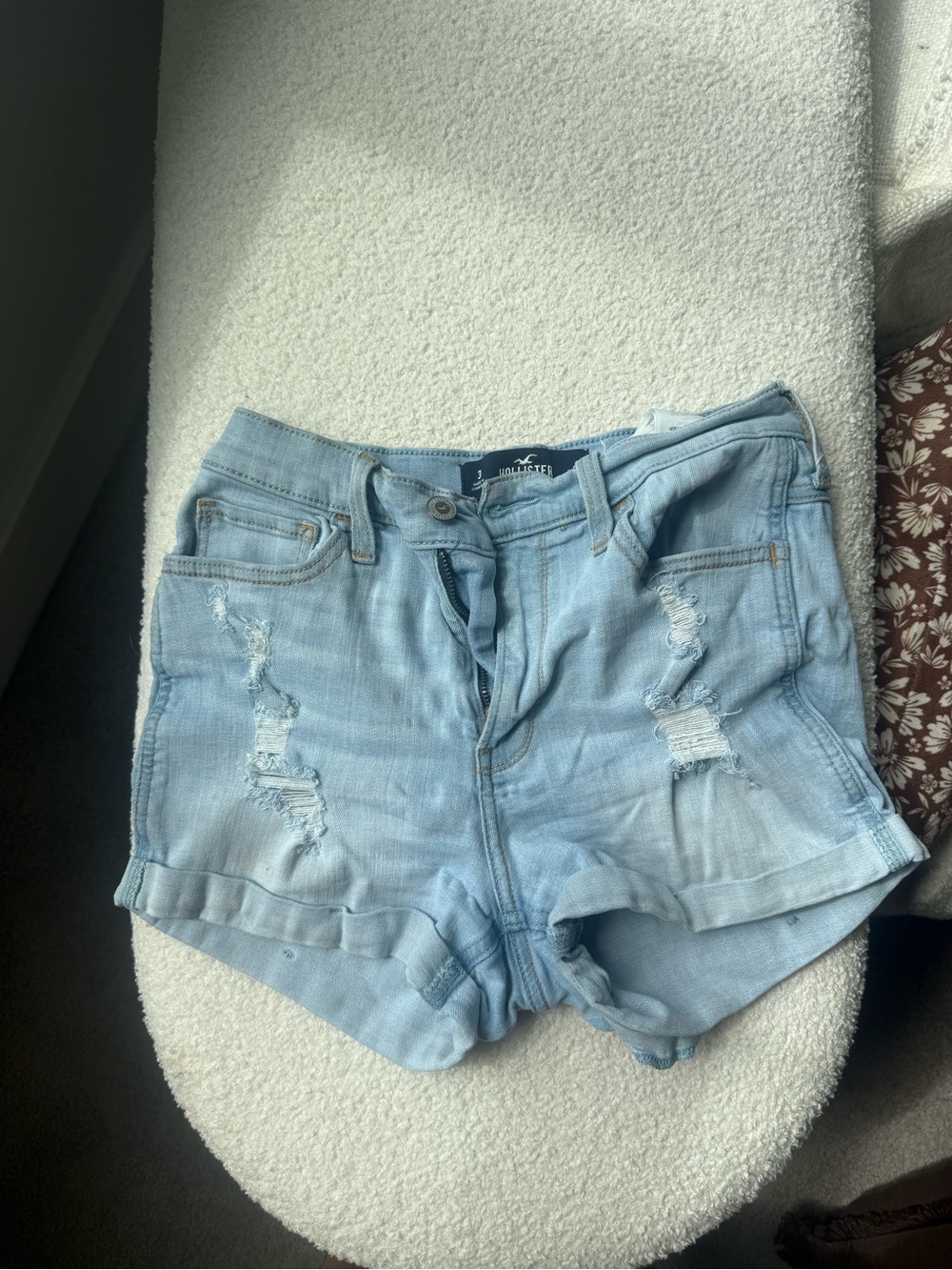 Hollister Light Blue Distressed Denim Shorts